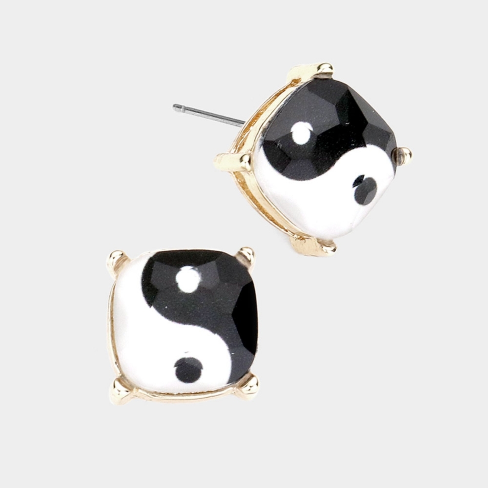 Yin Yang White Black Square Stud Fashion Jewelry Earrings Statement Accessories